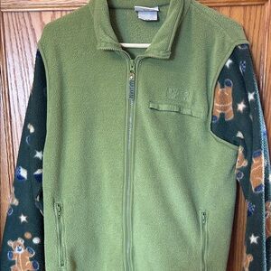 Vintage Northern Reflections Olive Fleece Jacket with Patterned Sleeves